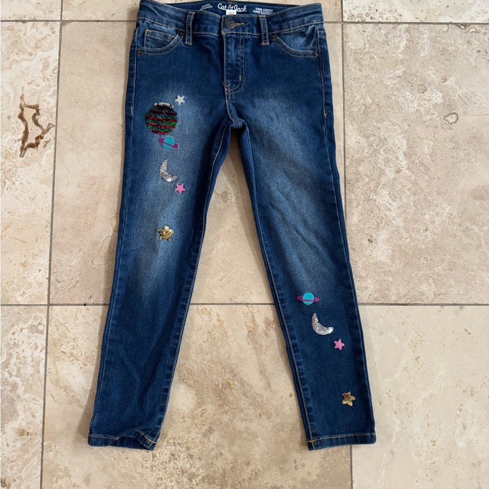 Cat & Jack Blue celestial planet stars Denim Jeans NWOT